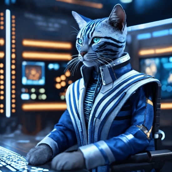 Cat, Blue, Computer Keyboard, Felidae, Computer, Carnivore