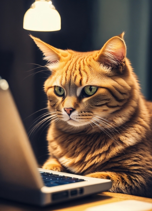 Cat, Computer, Laptop, Personal Computer, Light, Carnivore