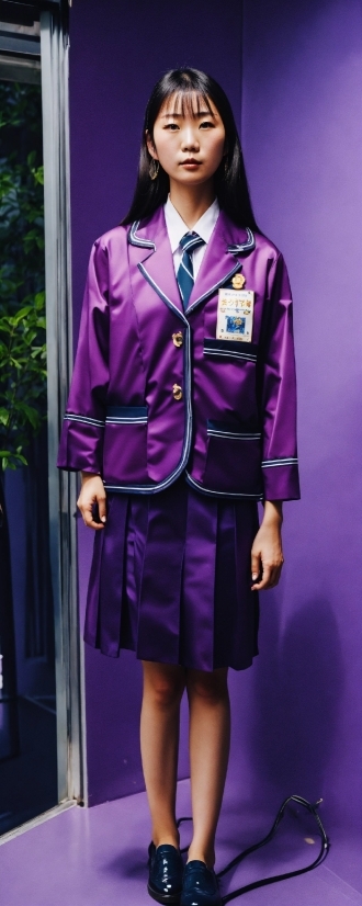Clothing, Purple, School Uniform, Dress Shirt, Sleeve, Collar