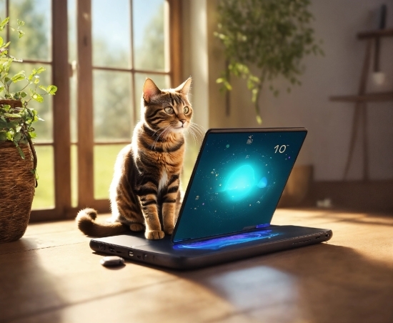 Computer, Cat, Laptop, Plant, Personal Computer, Window