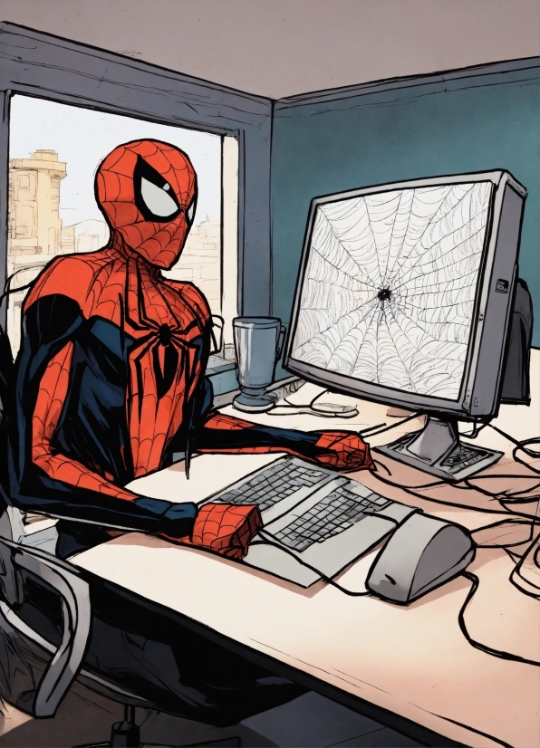 Computer, Personal Computer, Computer Keyboard, Computer Monitor, Peripheral, Spider-man