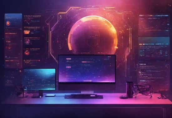 Computer, Personal Computer, Computer Monitor, Light, Peripheral, Purple
