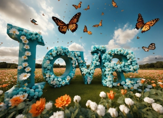 Copyright Free Artists, Cloud, Sky, Pollinator, Flower, Butterfly
