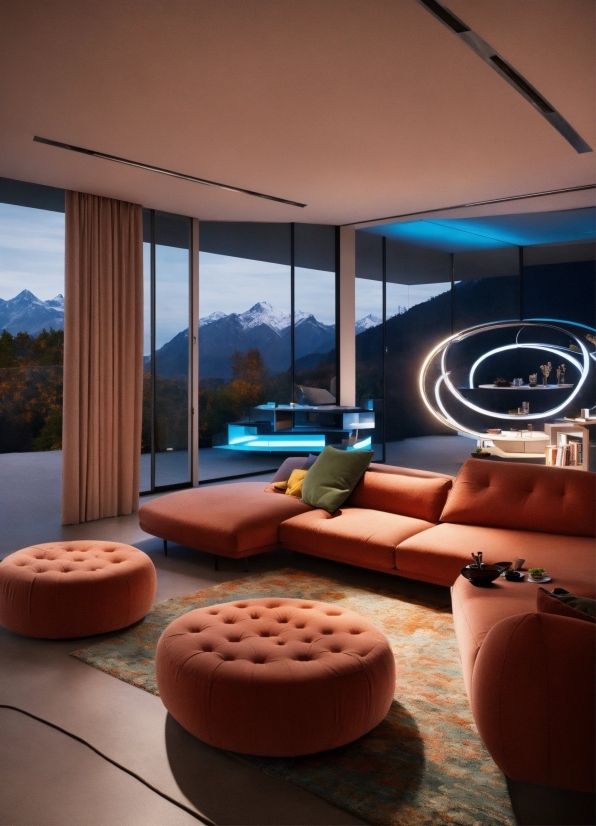 Couch, Furniture, Comfort, Interior Design, Lighting, Orange