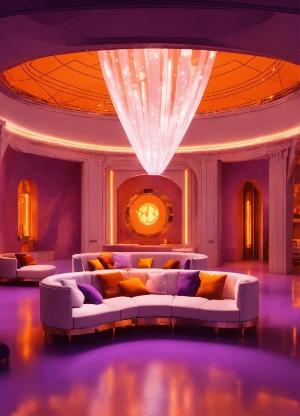 Couch, Furniture, Decoration, Purple, Lighting, Architecture