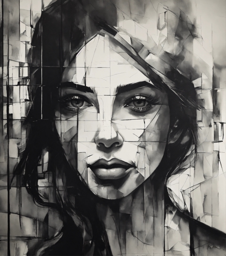 Eyebrow, Facial Expression, Black-and-white, Painting, Style, Art