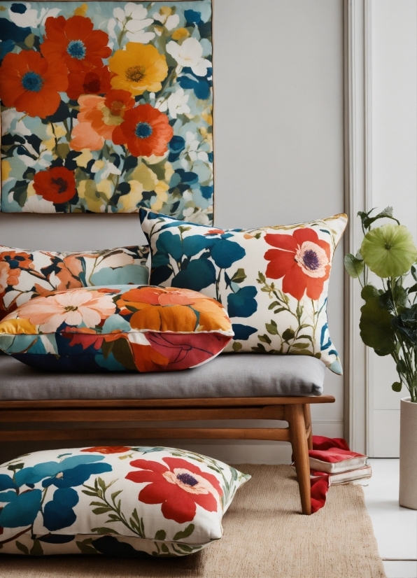 Flower, Furniture, Azure, Window, Orange, Textile