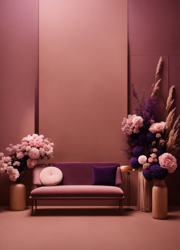Flower, Plant, Purple, Vase, Wood, Textile