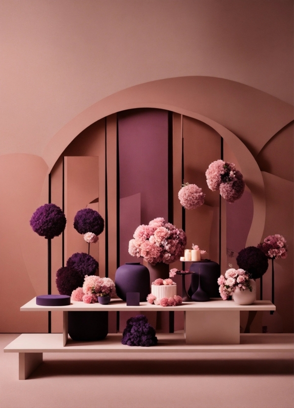 Flower, Plant, Vase, Interior Design, Purple, Lighting