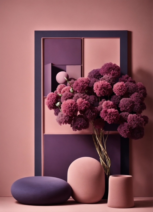 Flower, Plant, Vase, Purple, Textile, Lighting