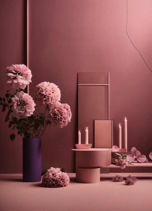 Flower, Purple, Vase, Interior Design, Pink, Candle