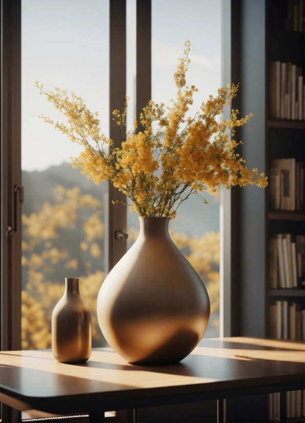Flower, Table, Property, Vase, Light, Wood
