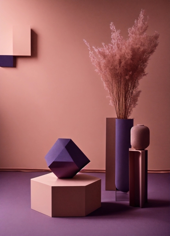 Flowerpot, Vase, Purple, Wood, Lighting, Interior Design