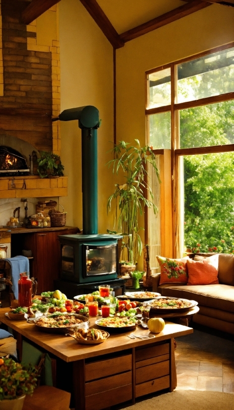 Food, Plant, Property, Table, Window, Interior Design