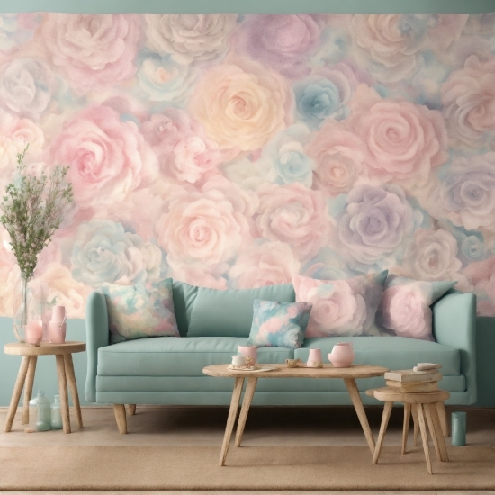 Furniture, Couch, Flower, Pink, Living Room, Rectangle