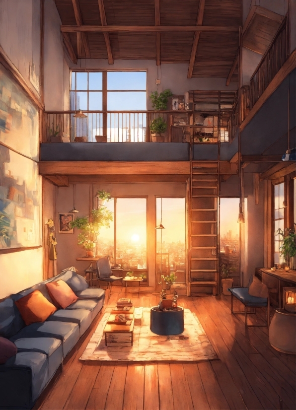 Furniture, Couch, Plant, Building, Table, Wood