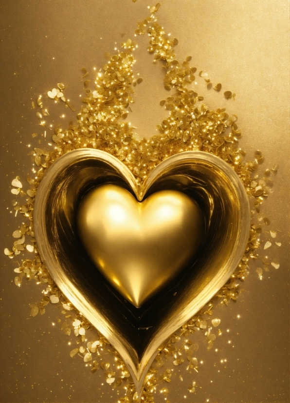 Gold, Font, Ornament, Heart, Close-up, Metal