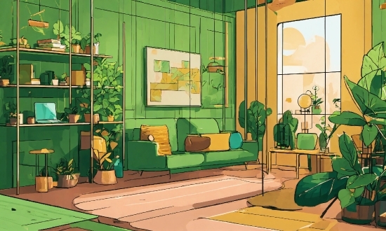 Green, Interior Design, Organism, Wall, Art, Plant