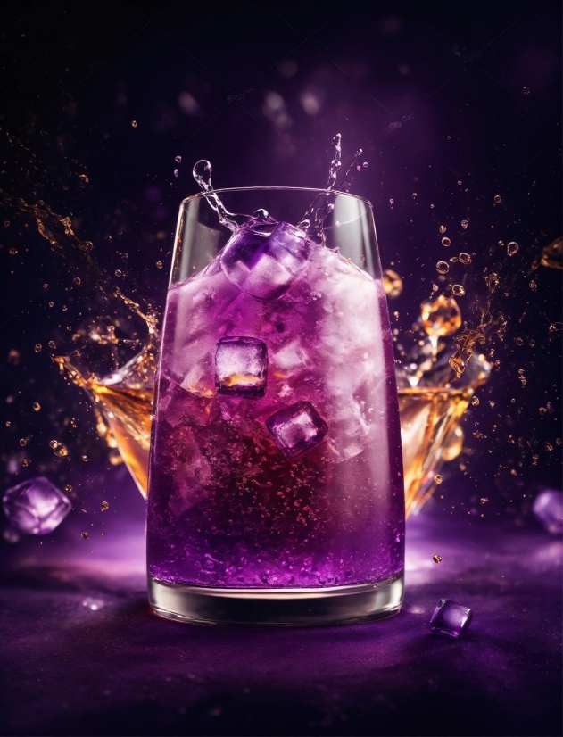 Ice Cube, Liquid, Purple, Fluid, Alcoholic Beverage, Vodka And Tonic