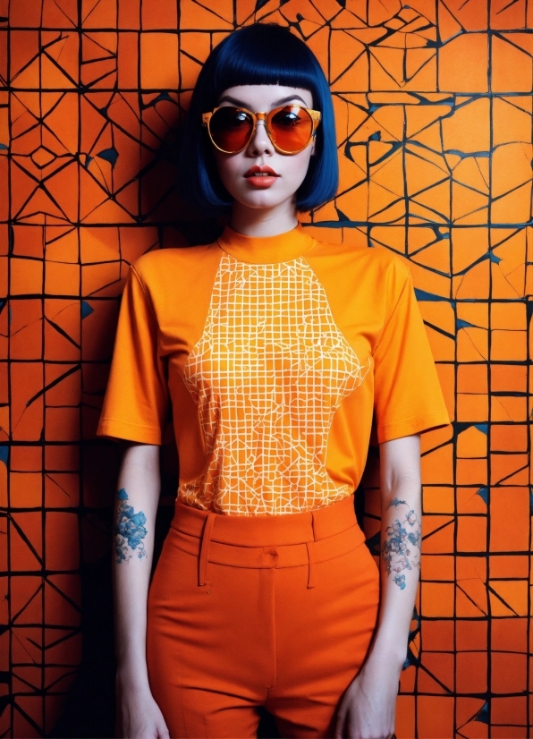 Joint, Hairstyle, Vision Care, Goggles, Orange, Fashion