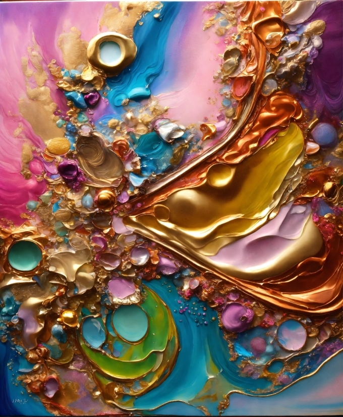 Liquid, Purple, Fluid, Gold, Art, Pattern