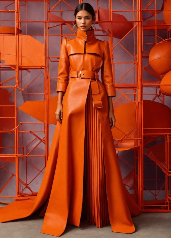 Orange, Fashion, Sleeve, Waist, Fashion Design, One-piece Garment