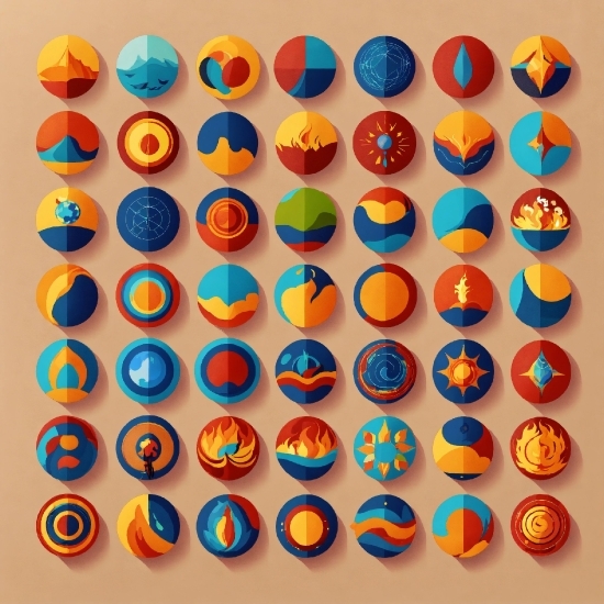 Orange, Font, Circle, Pattern, Symmetry, Electric Blue