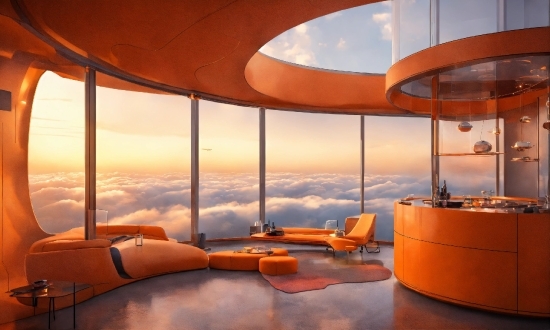 Orange, Sky, Interior Design, Building, Cloud, Wood