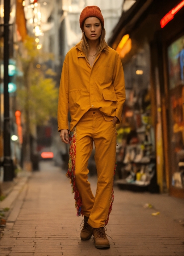 Outerwear, Shoe, Human, Orange, Sleeve, Standing