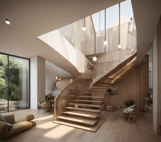 Plant, Building, Stairs, Fixture, Wood, Interior Design