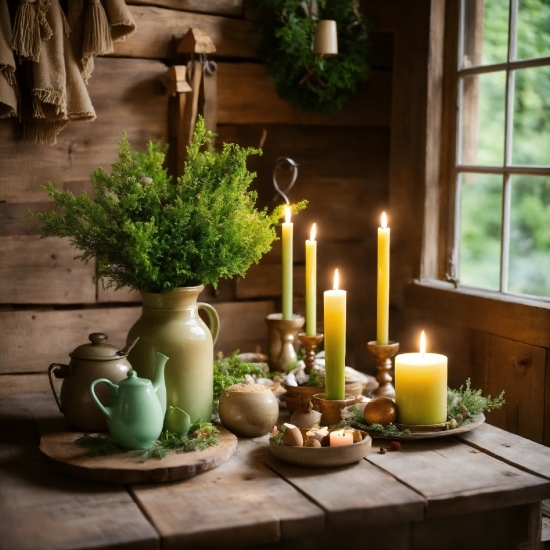 Plant, Candle, Table, Green, Tableware, Light