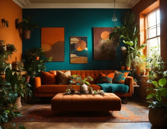 Plant, Couch, Property, Houseplant, Interior Design, Orange