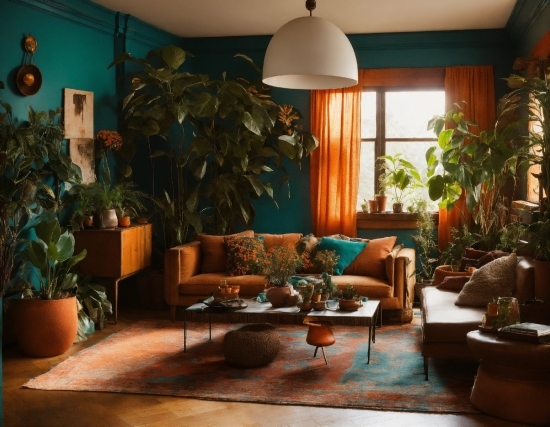 Plant, Furniture, Couch, Blue, Houseplant, Flowerpot