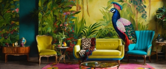 Plant, Furniture, Green, Bird, Purple, Interior Design