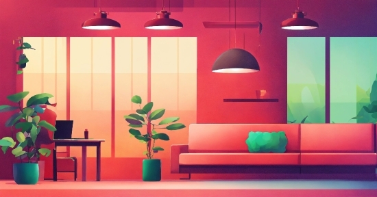 Plant, Furniture, Green, Table, Light, Orange