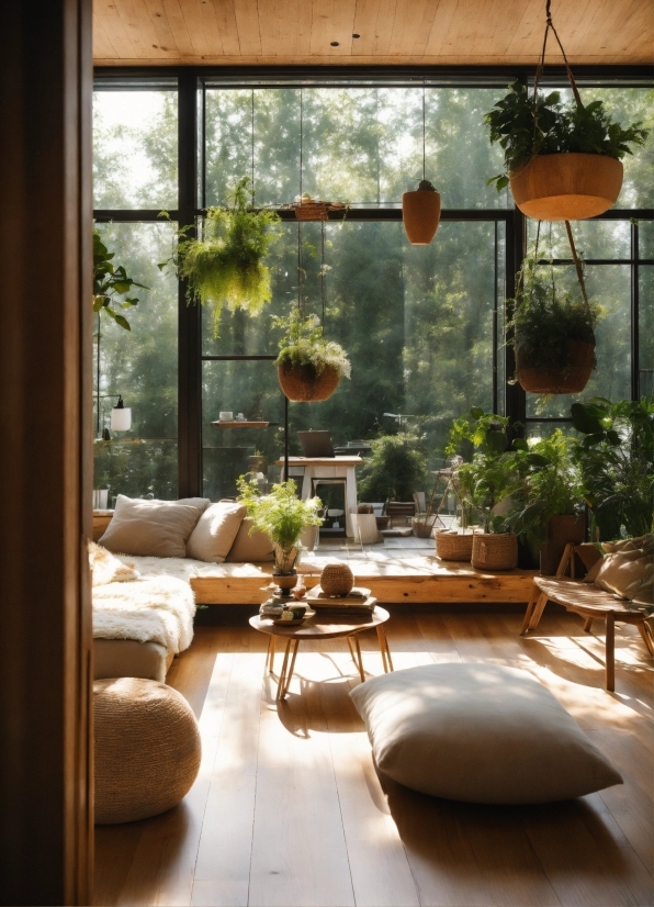 Plant, Furniture, Table, Window, Couch, Building