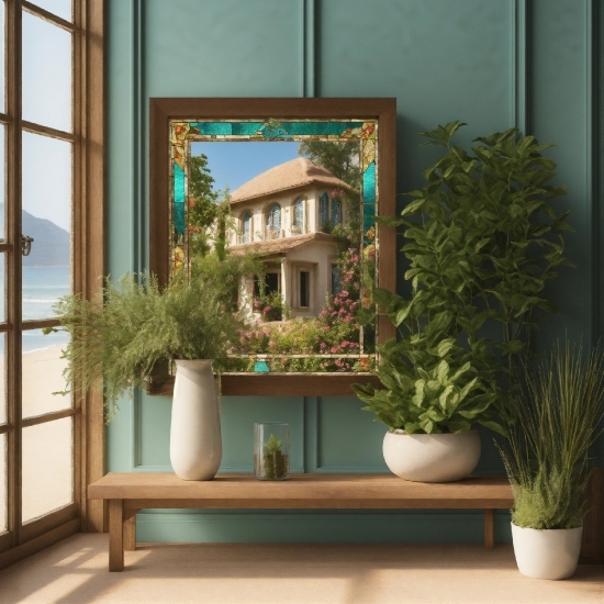 Plant, Property, Flowerpot, Window, Houseplant, Wood