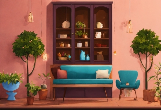 Plant, Property, Houseplant, Flowerpot, Couch, Interior Design