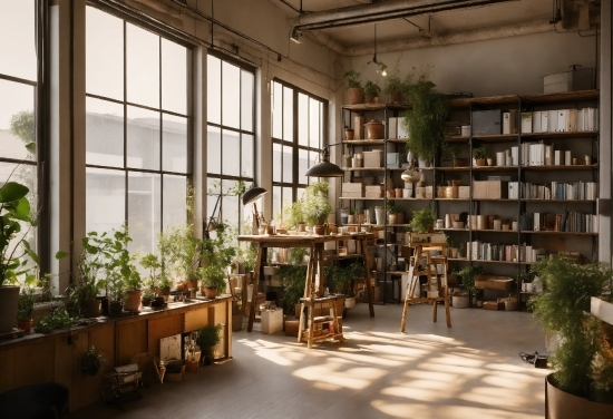 Plant, Shelf, Bookcase, Flowerpot, Building, Interior Design