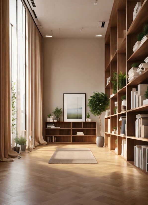 Plant, Shelf, Wood, Interior Design, Floor, Flooring