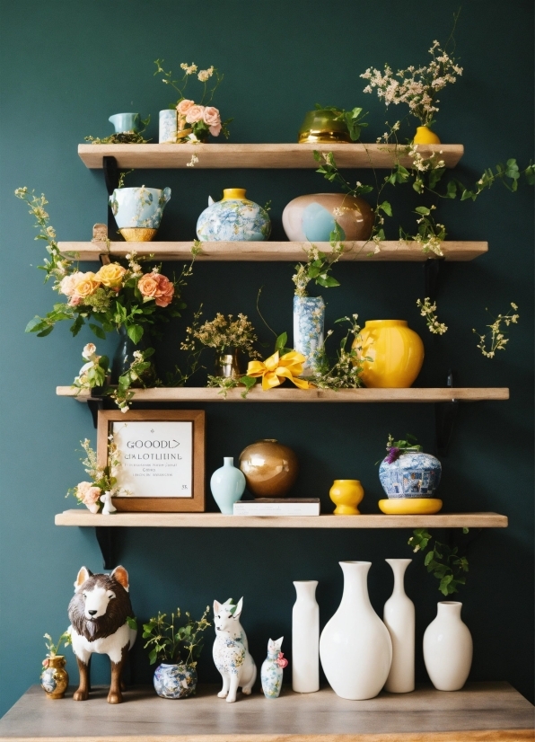 Shelf, Plant, Shelving, Interior Design, Yellow, Table