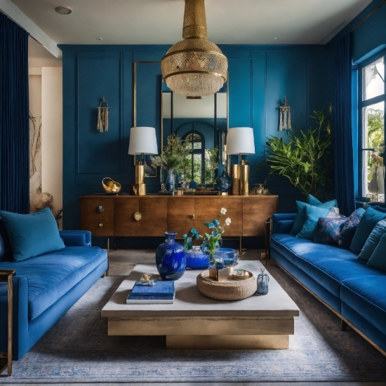 Table, Couch, Plant, Furniture, Property, Blue