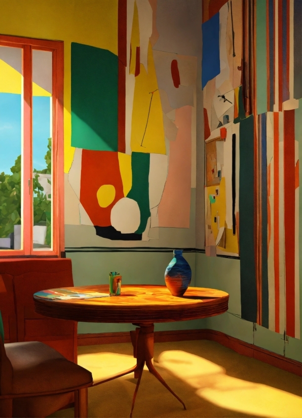 Table, Interior Design, Orange, Art, Paint, Window