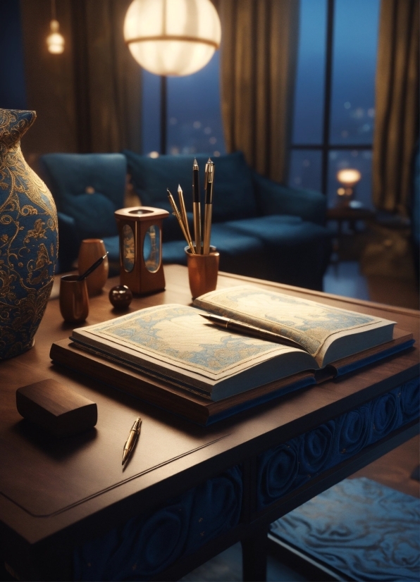 Table, Light, Blue, Wood, Lighting, Book