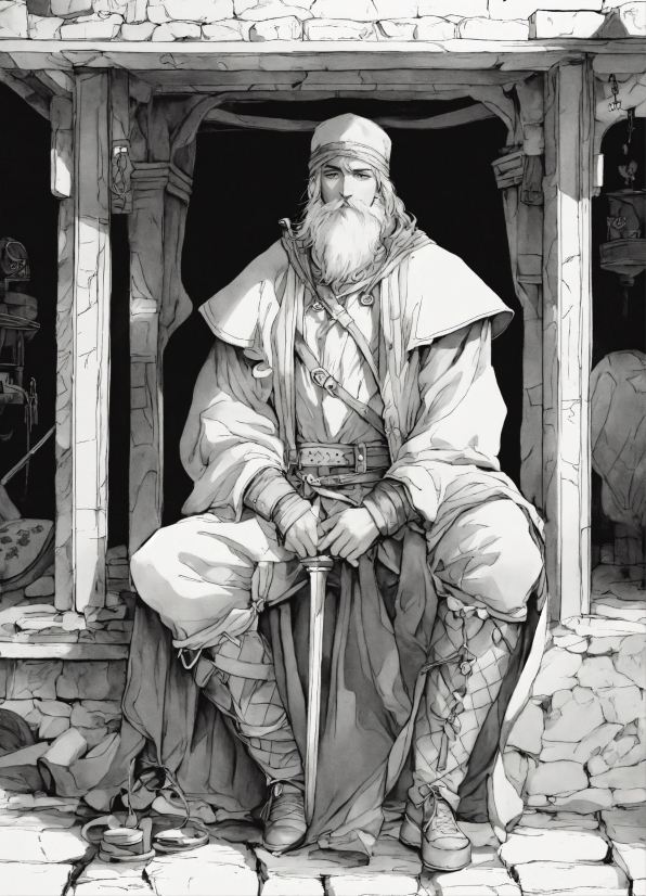 White, Temple, Standing, Beard, Style, Black-and-white