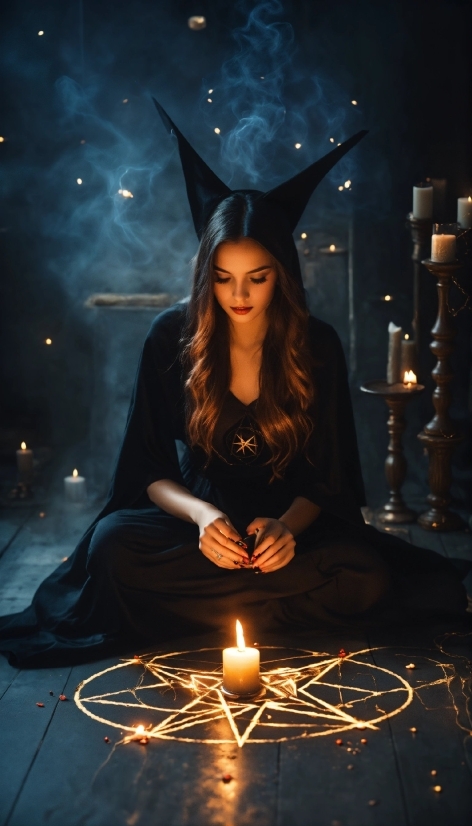 Witch Hat, Flash Photography, Lighting, Black Hair, Candle, Entertainment
