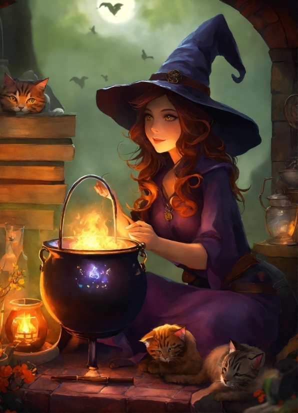 Witch Hat, Purple, Lighting, Hat, Headgear, Cg Artwork
