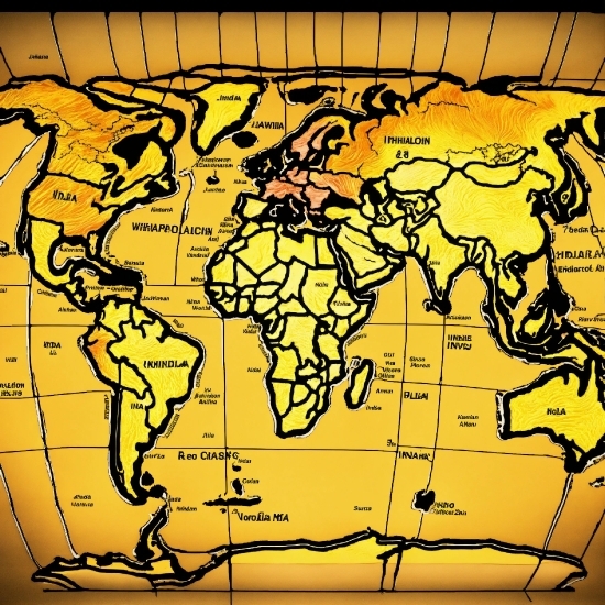 World, Map, Yellow, Art, Rectangle, Font