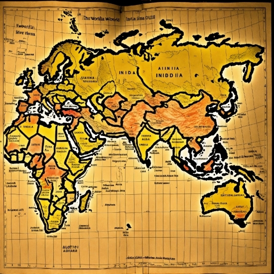 World, Map, Yellow, Font, Atlas, Art