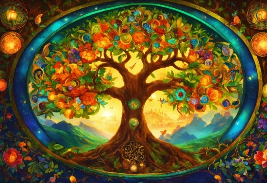 Amber, Tree, Art, Symmetry, Glass, Painting